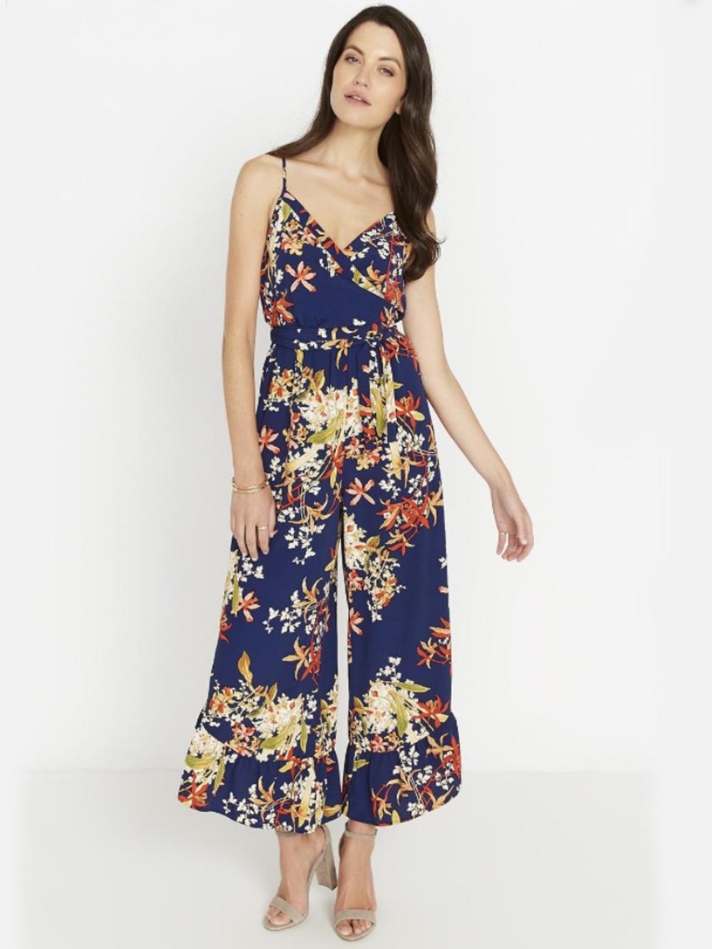 Buffalo David Bitton Navy Floral Wrap Maxi Dress with Spaghetti Straps